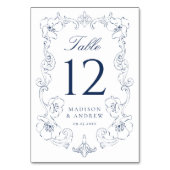 Elegant Navy Ornate Floral Frame Wedding Kaart (Achterkant)