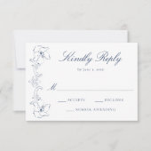 Elegant Navy Ornate Floral Frame Wedding RSVP Kaartje (Voorkant)