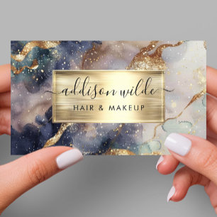 Elegant Navy Paars En Goud Waterverf Marmer Visitekaartje