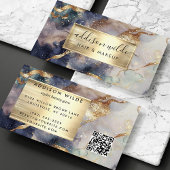 Elegant Navy Paarse en gouden Waterverf marmer Visitekaartje