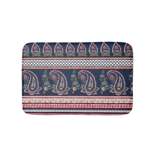 Elegant Navy Paisley: Tijdloos grensontwerp Badmat (Voorkant)