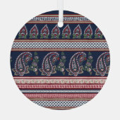 Elegant Navy Paisley: Tijdloos grensontwerp Glas Ornament (Achterkant)