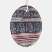 Elegant Navy Paisley: Tijdloos grensontwerp Glas Ornament (Voorkant Rechts)