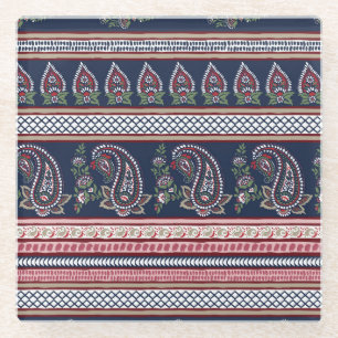 Elegant Navy Paisley: Tijdloos grensontwerp Glazen Onderzetter