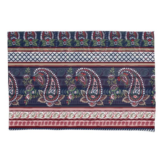 Elegant Navy Paisley: Tijdloos grensontwerp Kussensloop (Voorkant)