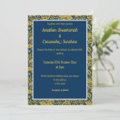 ELEGANT NAVY PERIWRINKLE GOLD LEAF WEDING KAART (Staand voorkant)