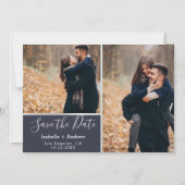 Elegant Navy Photo Collage Silver Save the Date Magnetische Uitnodiging (Voorkant)