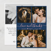 Elegant Navy Pink 3 Foto Collage Wedding Bedankkaart (Voorkant / Achterkant)