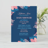 Elegant Navy Pink Floral Baby shower Uitnodiging (Staand voorkant)