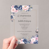 Elegant Navy Pink Floral Formal Quinceanera Acryl Uitnodigingen (Insitu (Draagbaar))