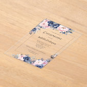 Elegant Navy Pink Floral Formal Quinceanera Acryl Uitnodigingen (Laagn)