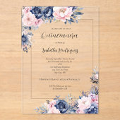 Elegant Navy Pink Floral Formal Quinceanera Acryl Uitnodigingen (Voorkant)