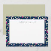 Elegant Navy Pink Floral Pattern Note Card Notitiekaartje (Voorkant / Achterkant)