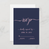 Elegant Navy Pink Script Minimal Weddenschap RSVP Kaartje (Voorkant / Achterkant)