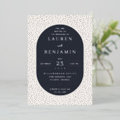Elegant Navy Polka Dot Wedding Invitation Folie Uitnodiging (Staand Voorkant)
