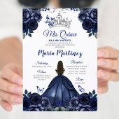 Elegant Navy Prinses Floral Zilver Mis Quince Kaart