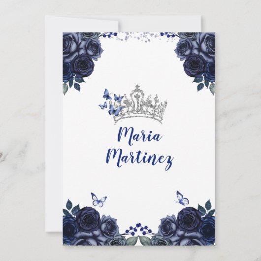 Elegant Navy Prinses Floral Zilver Mis Quince Kaart (Achterkant)