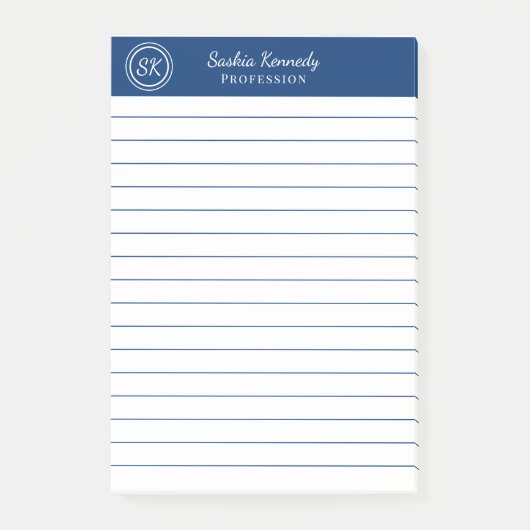 Elegant Navy Professional Monogram Business Post-it® Notes (Voorkant)