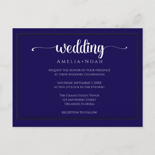 elegant navy purple wedding invitation briefkaart (Voorkant)