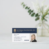 Elegant Navy Real Estate Agent Photo Visitekaartje (Staand voorkant)
