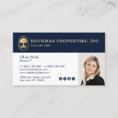 Elegant Navy Real Estate Agent Photo Visitekaartje (Voorkant)