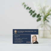 Elegant Navy Real Estate Agent Photo Visitekaartje (Staand voorkant)