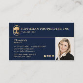 Elegant Navy Real Estate Agent Photo Visitekaartje (Voorkant)