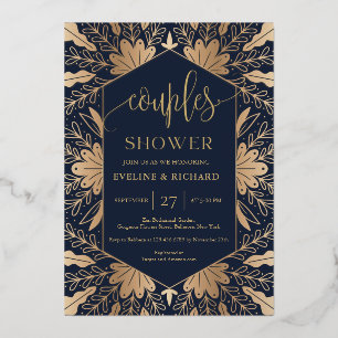 Elegant navy real Gold folie script koppelt douche Uitnodiging