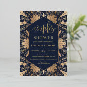 Elegant navy real Gold folie script koppelt douche Uitnodiging (Staand Voorkant)