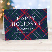 Elegant Navy Red Green Tartan Pset Business Feestdagen Kaart