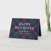 Elegant Navy Red Green Tartan Pset Business Feestdagen Kaart (Voorkant)