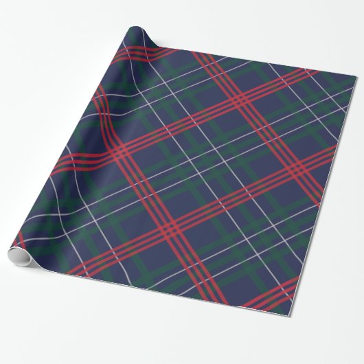 Elegant Navy Red Green Tartan Pset Holiday Cadeaupapier (Uitgerold)