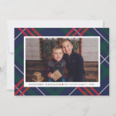 Elegant Navy Red Green Tartan Pset Multi Photo Feestdagenkaart (Voorkant)