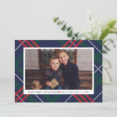 Elegant Navy Red Green Tartan Pset Multi Photo Feestdagenkaart (Staand voorkant)