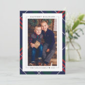 Elegant Navy Red Green Tartan Pset Multi Photo Feestdagenkaart (Staand voorkant)