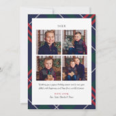 Elegant Navy Red Green Tartan Pset Multi Photo Feestdagenkaart (Achterkant)