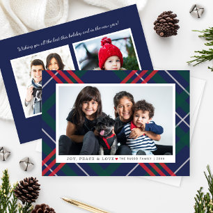 Elegant Navy Red Green Tartan Pset Multi Photo Feestdagenkaart