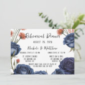 Elegant Navy Roos en Coral Repetitie Diner Kaart (Staand voorkant)