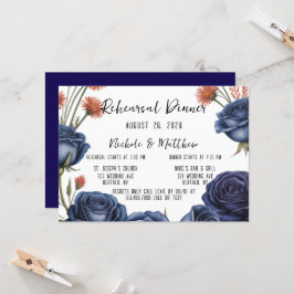 Elegant Navy Roos en Coral Repetitie Diner Kaart