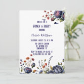 Elegant Navy Roos en Koraal Brunch & Bubbly Kaart (Staand voorkant)