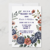 Elegant Navy-Roos en Koraal Verlovingsfeestje Kaart (Voorkant)