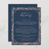 Elegant Navy & Roos Gold Botanical Wedding Details Informatiekaartje (Voorkant / Achterkant)