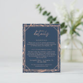 Elegant Navy & Roos Gold Botanical Wedding Details Informatiekaartje (Staand voorkant)
