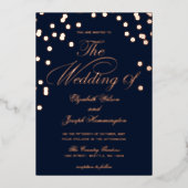 Elegant Navy Roos Gold Confetti Wedding Folie Uitnodiging (Voorkant)