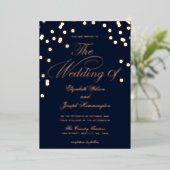 Elegant Navy Roos Gold Confetti Wedding Folie Uitnodiging (Staand Voorkant)