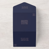 Elegant Navy & Roos Gold Floral Wedding Collectie All In One Uitnodiging (Buitenkant)