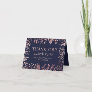 Elegant Navy & Roos Gold Floral Wedding Collectie Bedankkaart