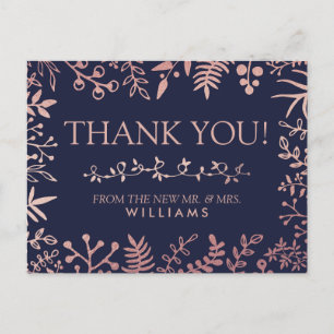 Elegant Navy & Roos Gold Floral Wedding Collectie Briefkaart