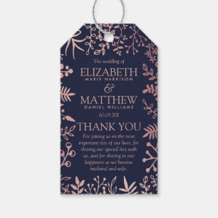 Elegant Navy & Roos Gold Floral Wedding Collectie Cadeaulabel