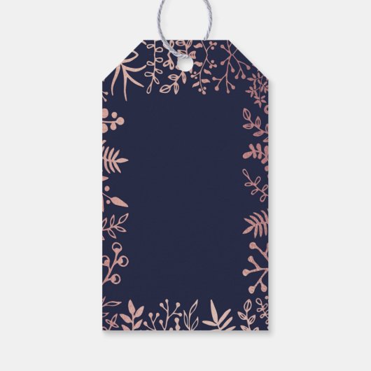 Elegant Navy & Roos Gold Floral Wedding Collectie Cadeaulabel (Achterkant)
